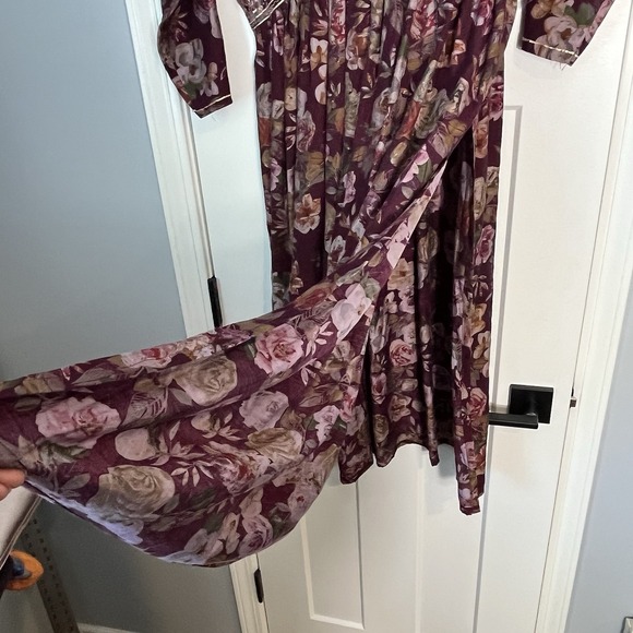 Indian‎ Burgundy Floral Dress Tunic Women's XL Embellished V-neck Party Festival - Picture 8 of 14